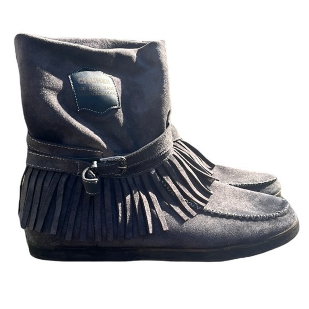 Chuner ankle booties fringe tassel faux suede slip on, flat